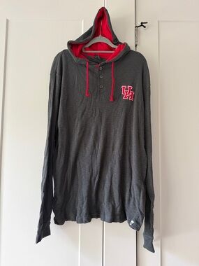 Colosseum Gray Hooded Henley with Red Trim